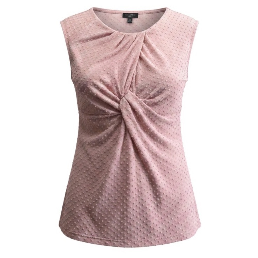 Talbots Petites Pink Swiss Dot Twist Neck Sleeveless Knit Blouse Top Petite P
